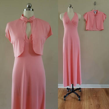 Vintage 70s Coral Pink Nylon shops Maxi Gown XS