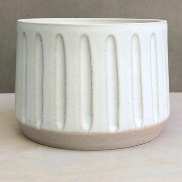 Made to Order- Ceramic Carved Planter Matte Speckled “Snow”- 6&amp;quot; 