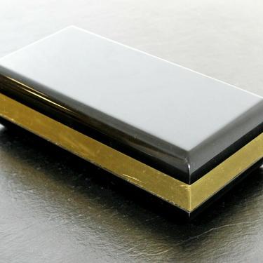 Mid Century Modern Baccarat Italian Brass Black Lacquer Lidded Box Vessel 1970s 