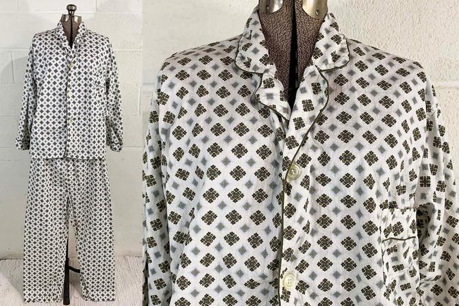 VintageOnHollywood Vintage 1950's Deadstock Atomic Diamond Print Silky Rayon Rockabilly Pj Pajamas Outfit Shirt & Pants Set, Pajama Set, Deadstock, NOS, Atomic