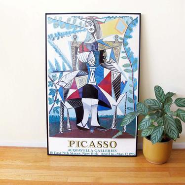 Vintage 70s Pablo Picasso Exhibition Poster Framed 24x37 - Picasso Acquavella Galleries - Large Framed Picasso Cubist Artwork - Colorful 