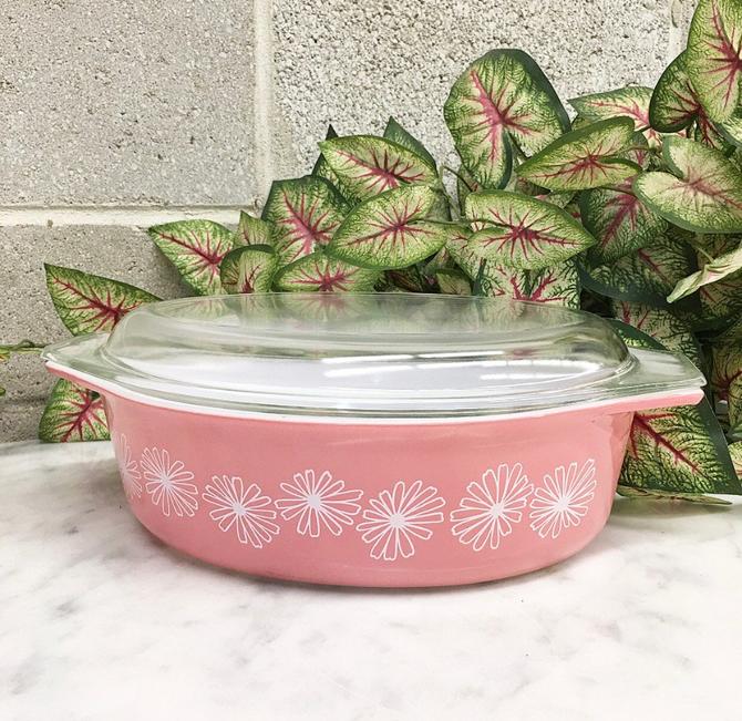 Pyrex Pink Daisy Divided Casserole Dish and Lid Vintage 1950s