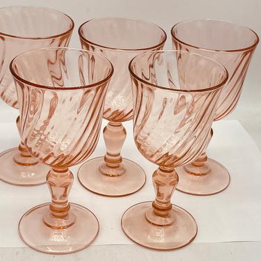 Vintage (5) wine Glasses set Pink Rosaline Luminarc France-Nice Condition- 8 ounce 5 3/4" 
