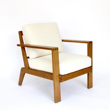 Rene Gabriel French Oak Wood  Lounge Chair