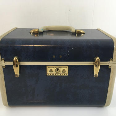 Vintage Samsonite Dark Blue Tan Train Case Make | Check Engine