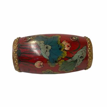 Traditional Chinese Red Lotus Flower Musical Drum Display Accent ws1550E 