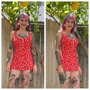 Vintage 1960’s Red Floral Swimsuit 