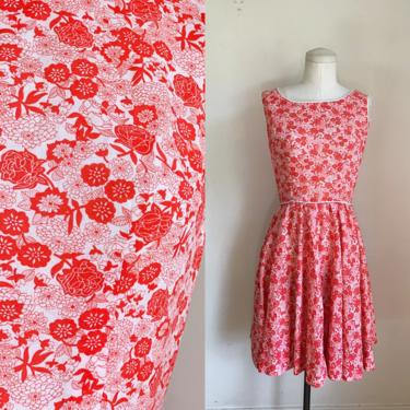 Vintage 1960s Rose Garden Floral Rayon Dress / XS 