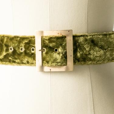 1960s Belt Green Velvet Cinch Waist L 