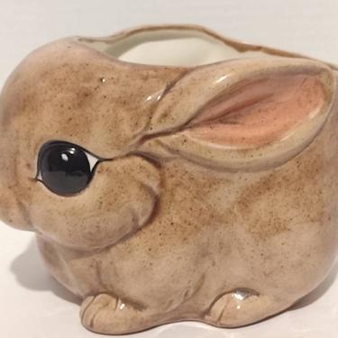 Vintage Artisan Signed Ceramic Pottery Planter Vase Bunny Rabbit 7" 