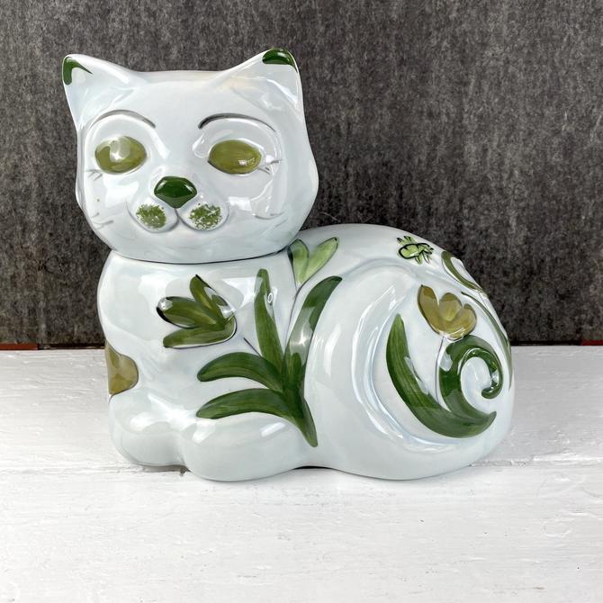 Vintage Tortoiseshell Cat Cookie Jar, Mid-Century hotsell Modern Cat Pottery with Moving Metal Whiskers, Green Glass Eyes, Handmade Signed by Artist