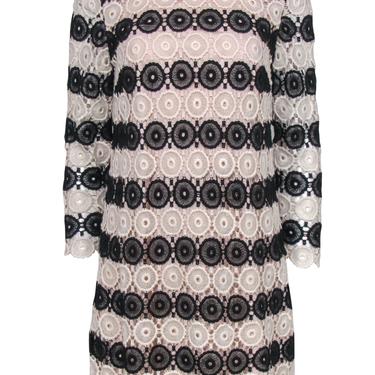 L.K. Bennett - White &amp; Black Crochet Long Sleeve Shift Dress Sz 8