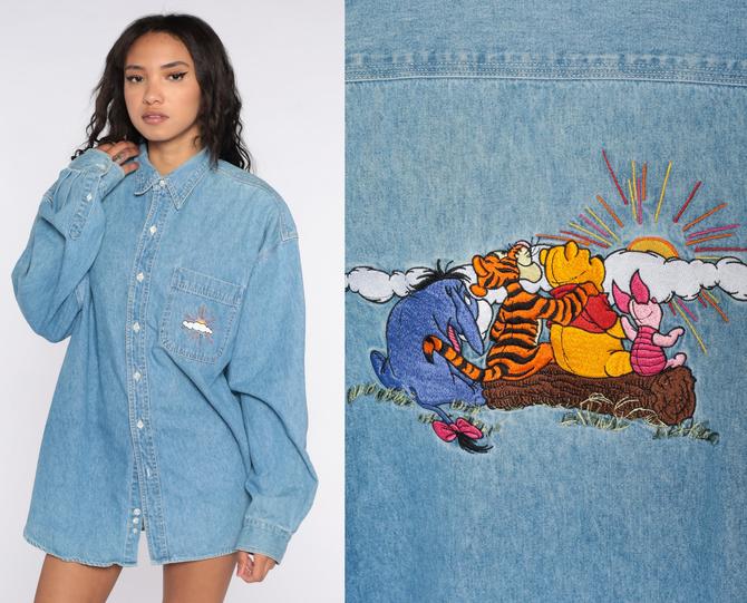 Vintage Disney top Store Embroidered Pocahontas Denim Long Sleeve Button Up Shirt