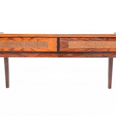 Danish Modern Mid Century Rosewood + Copper Brutalist Hallway Chest 