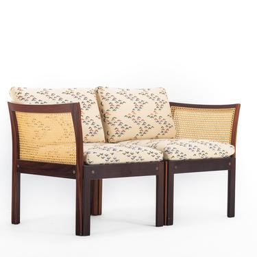 Two Seater Sofa / Chairs by Illum Wikkelsø in Rosewood and Cane 