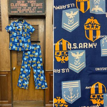 Vintage 1960’s Military Pop Art U.S. Army Shirt &amp; Flare Pant Set, Vintage Pant Suit, 1960’s Two Piece Set, Pop Art, Vintage Army, 
