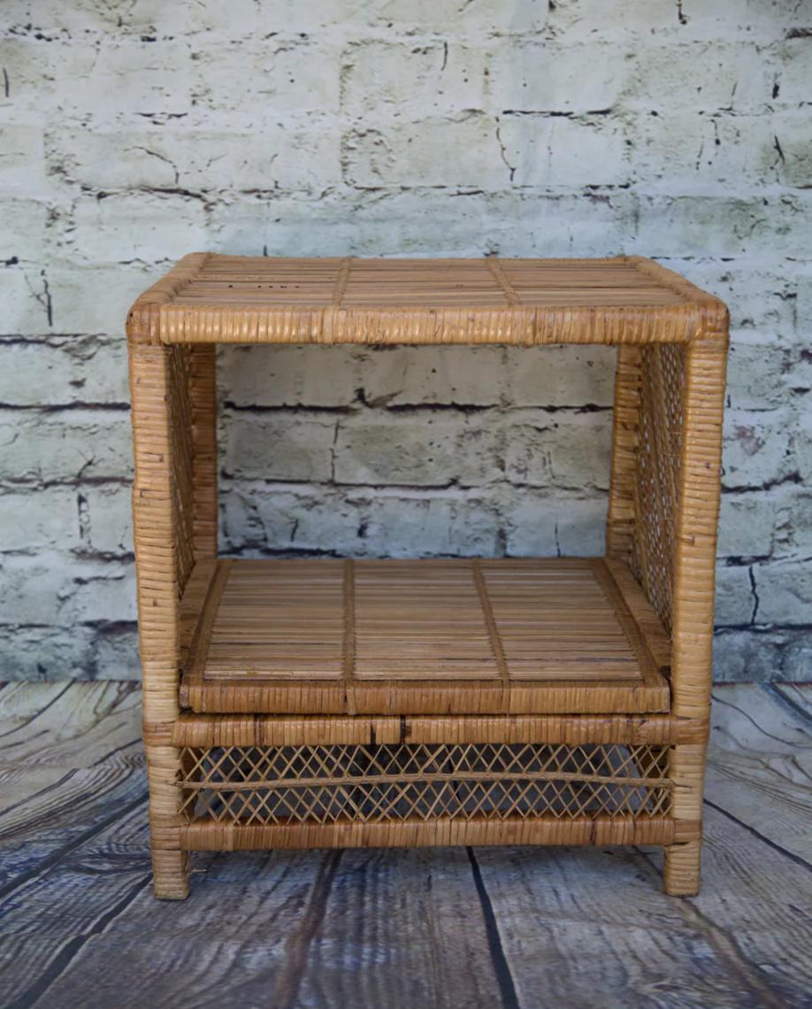 SHIPPING NOT FREE!!! Vintage Wicker Night Stand/ End Table/ side