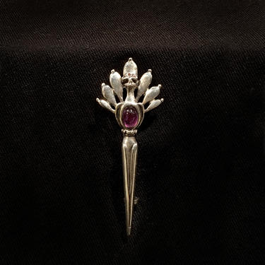 Antique Peacock Brooch Victorian Sterling Silver Pin with Amethyst Cabochon by BellewoodDesignGoods