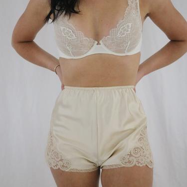 Vintage Christian Dior Champagne Gold Satin + Lace Lingerie Shorts - Tap Shorts 