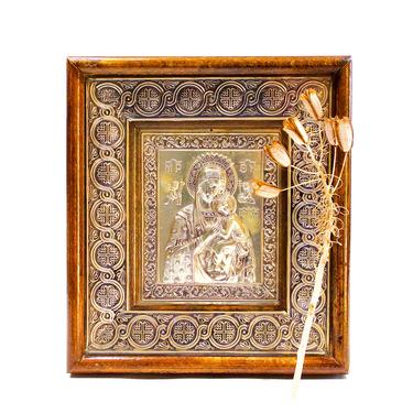 VINTAGE: Wood Framed  Shadow Box Enshrined Our Lady of Perpetual Help - Greek Icon - SKU 24 25-A-00031241 