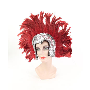 50s Red Feather & Silver Sequin Show Girl Head Piece Crown / 1950 ...