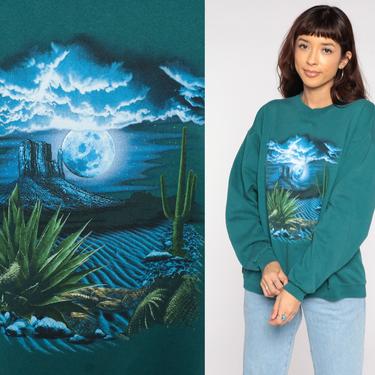 Desert Cactus Sweatshirt 90s Saguaro Sweatshirt Southwestern Shirt Southwest Sweater 1990s Graphic Vintage Green Medium 