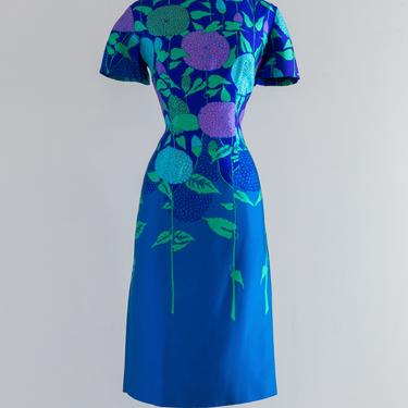 RARE Early 1960's Silk Floral Print Dress By Philip Hulitar / ML