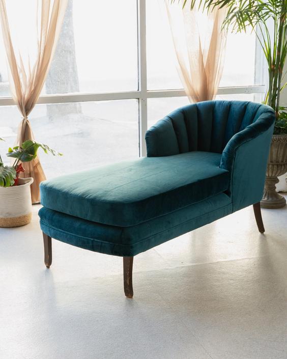 Teal Velvet Chaise Lounge from Sunbeam Vintage of Highland Park Los