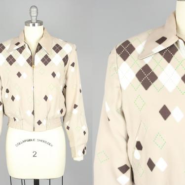 1950s Argyle Gabardine Jacket · Vintage 50s Reversible Cropped Zip Front Jacket · Extra Small / Small 