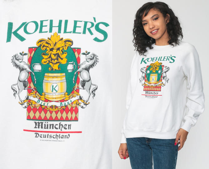 Webers Biergarten Sweatshirt 90s German Beer Shirt Retro Alcohol Hamburg store Deutschland Graphic Sweatshirt White Vintage 1990s Medium Large