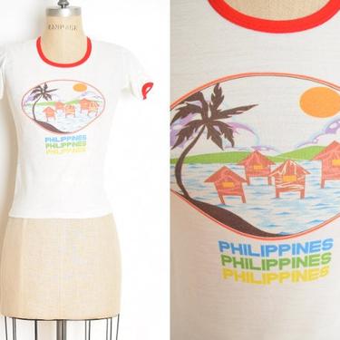 vintage 70s ringer tee white Disney PHILIPPINES tourist baby t shirt top XS clothing fitted 