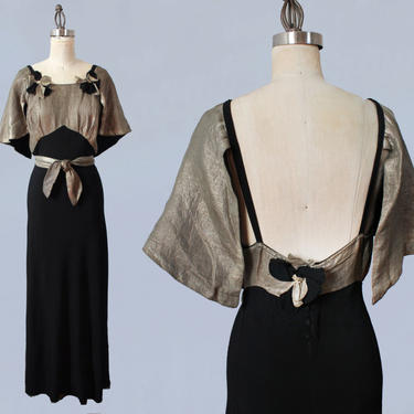 1930s Gown / Metallic Gold Lame and Black Crepe | Guermantes Vintage -  Lancaster, PA | ATTIC