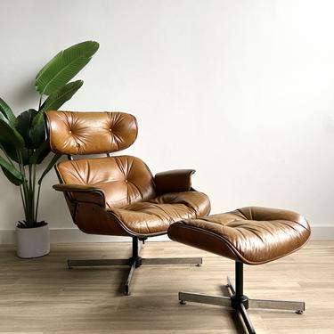 Vintage Eames Style Lounge Chair &amp; Ottoman in Your Choice of Leather or Fabric