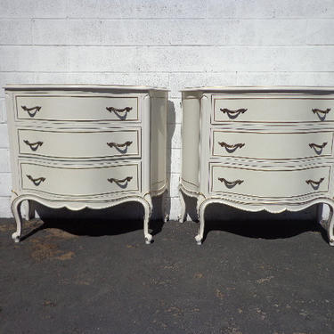 Pair Of Nightstands Drexel Touraine Tables French Provincial Bombe Chest Furniture Dresser Console Bedroom Shabby Chic Custom Paint Avail By