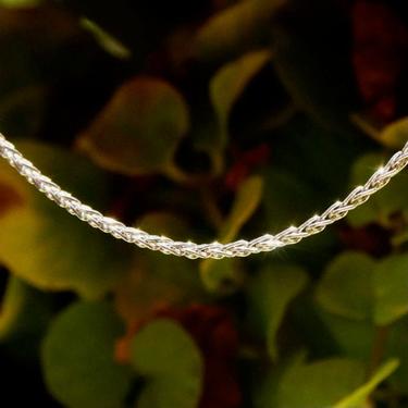 Vintage Italian 14K White Gold Wheat Chain Necklace, 1.5mm Chain, Minimalist White Gold Choker Necklace, 585 Jewelry, 16&amp;quot; Long 