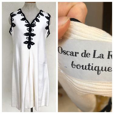 Vintage VTG 1960s 1970s Oscar de la Renta Boutique White Embroidered Cocktail Dress 