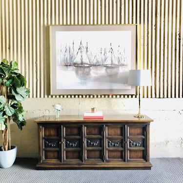 Walnut Credenza with Carved Relief
