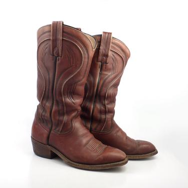 Frye Cowboy Boots Vintage 1980s Rust Brown Leather Men's size 8 D 