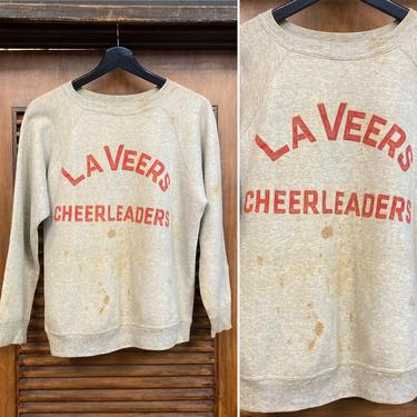 Vintage 1950’s Flocked Print Cheerleader School Sweatshirt, 50’s Sweatshirt, 50’s Athletic Top, Vintage Flocked Shirt, Vintage Clothing 