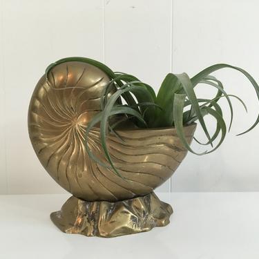 True Vintage Brass Nautilus Planter Basket Bowl Figurine Seashell