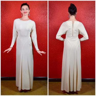 1930s Ivory Crepe Deco Bias Cut Gown XS Wedding Dress 