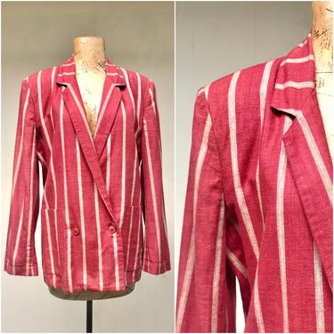 1980s Rust Striped Cotton WilliWear Jacket, Willi Smith Double Breasted Blazer, Small 34&quot; Bust 