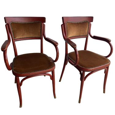 Pair of Red Thonet Style Arm Chairs