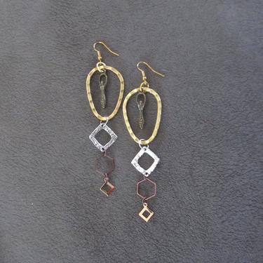 Long celestial earrings, Large bold statement earrings, unique modern earrings, ethnic earring, mixed metal earrings, exotic hippie goddess3 
