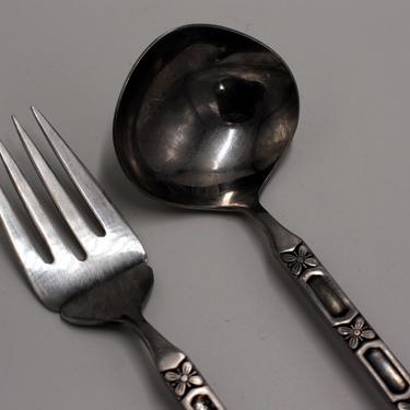 vintage mid century serving fork and ladle/stainless steel 