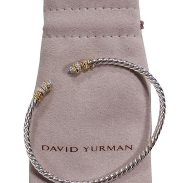 David Yurman - Twisted Silver &amp; 18K Gold Bangle Bracelet w/ Diamonds