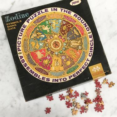 Vintage Zodiac Picture Puzzle Retro 1970s Jaymar + Astrology + Over 650 Interlocking Pieces + Symbols +  19&quot; Circular Puzzle + Board Game 