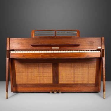 Mid Century Modern Baldwin Acrosonic Piano in Walnut and Caning, USA, c. 1970's 