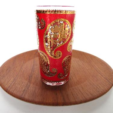 Single Culver Red Paisley Highball Replacement Glass, Hollywood Regency Red and Gold Paisley Tumbler 