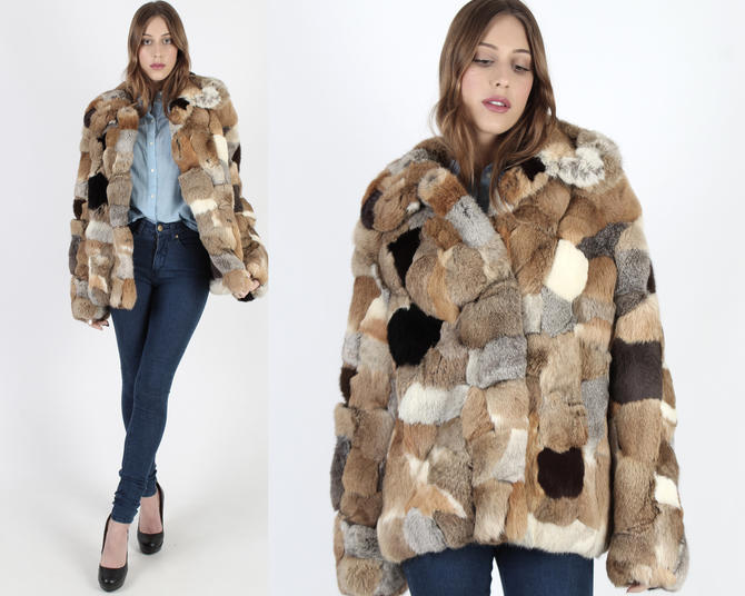 Patchwork rabbit fur coat outlet